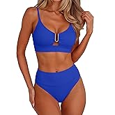 ANRABESS Bikini Sets for Women Summer High Waisted 2 Piece Bathing Suit Ribbed U-Wire Cutout Swimsuit Beach Vacation 2026