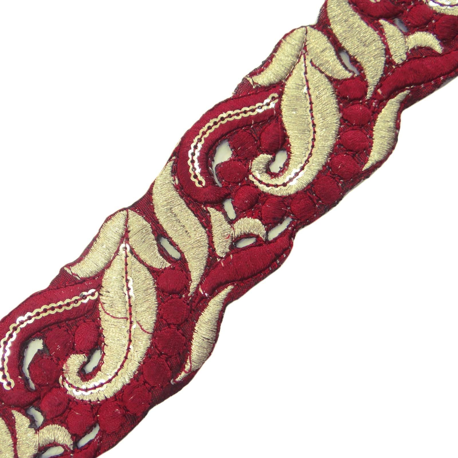 Indianbeautifulart 4.0 Cm Wide Cut-Work Red Embroidered Trim Craft Ribbon Sewing Trim By The Yard