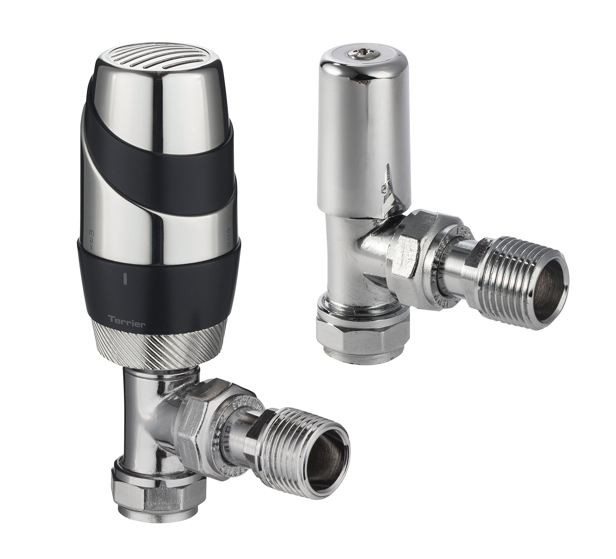 Terrier 632322 Thermostatic Radiator Anthracite and Chrome 15mm Connection Angle Body & Matching CP lockshield Valve
