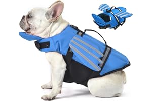 Petglad Wings Dog Life Jacket Adjustable Dog Life Vest with Chin Float Reflective Stripes and Rescue Handles, High Buoyancy Puppy Swim Float Vest for Small Medium Large Dogs (Blue, S)