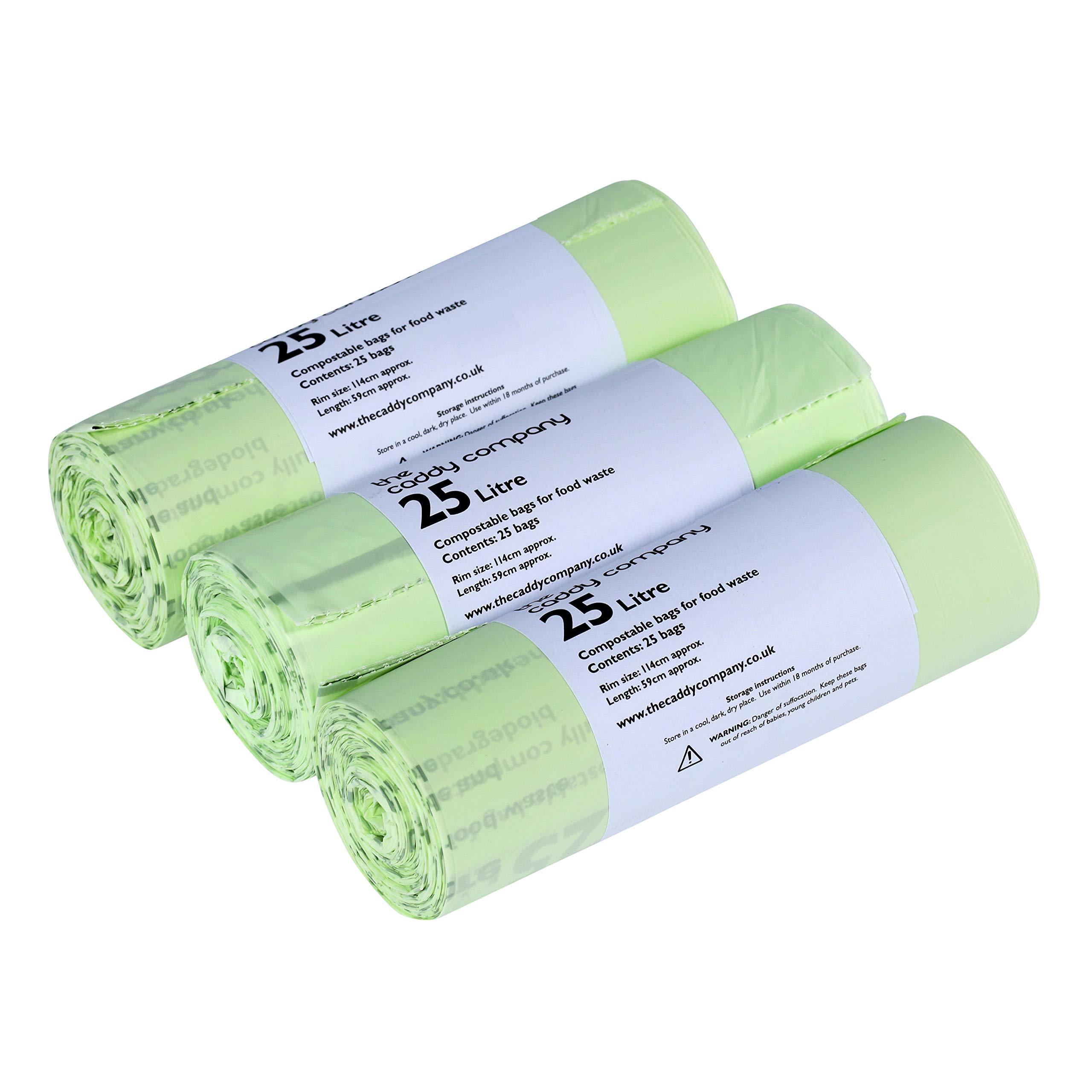 25 Litre x 75 bags 25 Litre Caddy Company 100% Biodegradable & Compostable Kitchen Kerbside Bin Liners