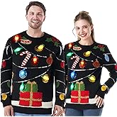 JOYIN Ugly Christmas Sweater Women Men Couples, LED Light Up Ugly Christmas Sweater Kids 2025 String Lights(Black)