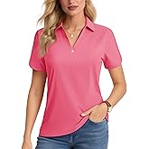 MAGCOMSEN Women's Polo Shirts Short Sleeve UPF 50+ Sun Protection Golf Shirt V Neck Collared Tops Dry Fit