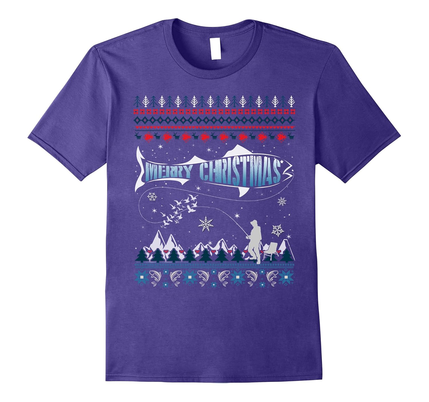 Fishing Ugly Sweater Christmas T-Shirt. Fishing Xmas Gift-ANZ