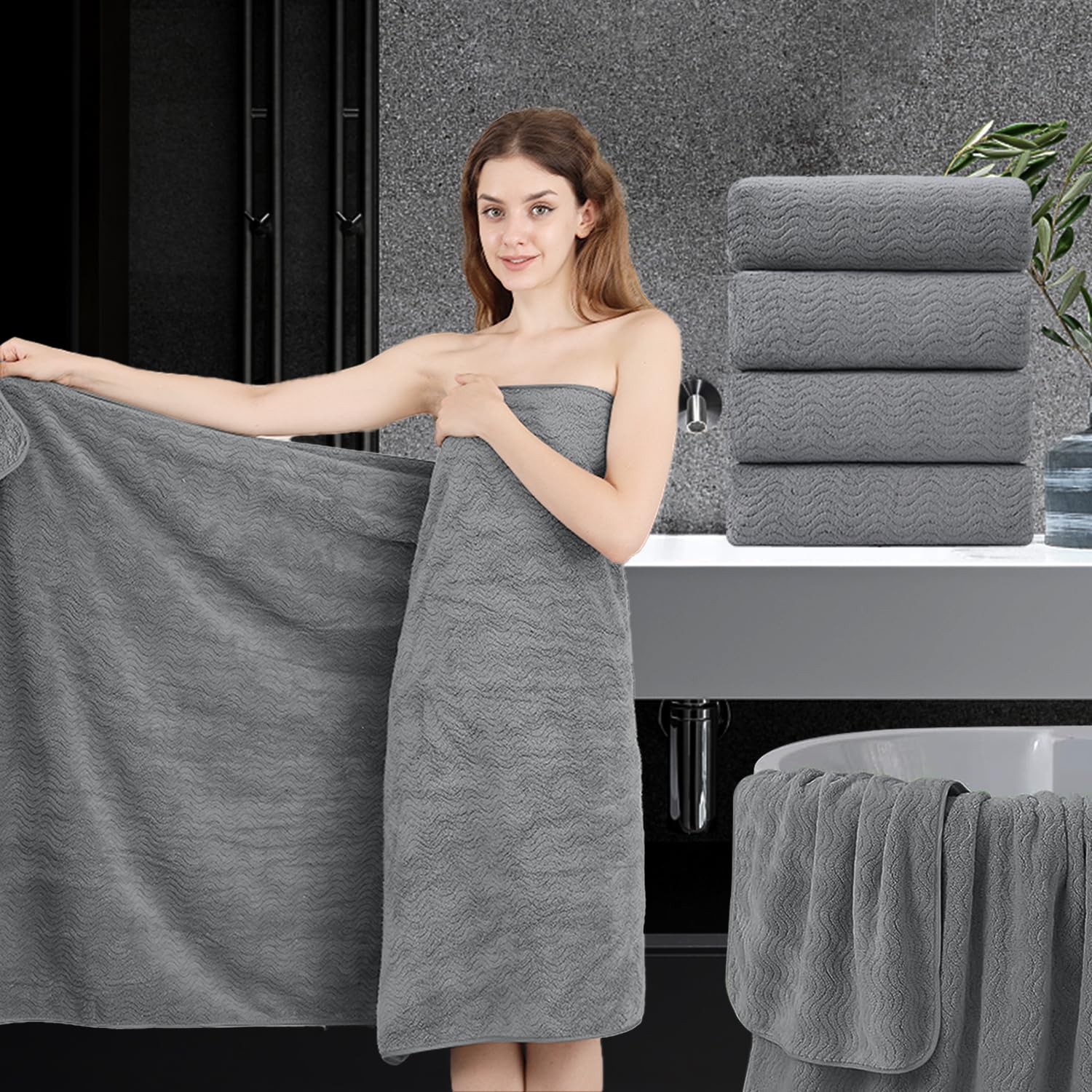 Photo 1 of 4 Piece Oversized Bath Sheet Set 35"x70" Grey - Extra Large Highly Absorbent Quick Dry Premium Towels for Bathroom, Spa, Gym, Hotel - 600GSM Shower Towel for Daily Use