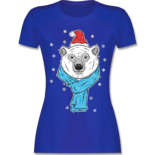 Weihnachten & Silvester - Eisbär mit Mütze und Schal - Damen T-Shirt Rundhals