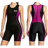 Wixen Women’s Triathlon Suit – Padded One-Piece Sleeveless Trisuit with Rear Zipper for Running, Swimming, Cycling