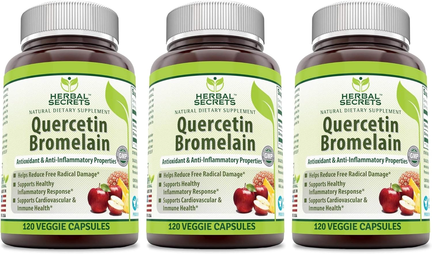 Herbal Secrets Quercetin 800 Mg with Bromelain 165 Mg, 120 Veggie Capsules (Non-GMO) - Supports Cardiovascular & Immune Health * Supports Healthy inflammatory Response *: Health & Personal Care
