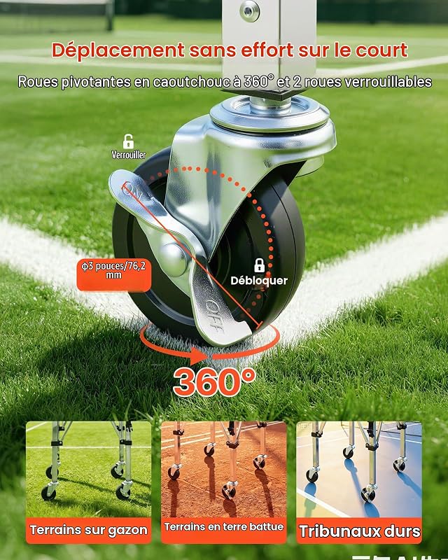 Panier à Balles de Tennis avec roulettes, Capacité de 200 Balles, Chariot Pliable Ramasse-Balles en Acier INOX, Panier Portable pour Entraînement de Tennis et Pickleball, avec Sac de Rangement