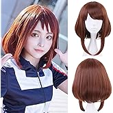TOPHR Short Brown Bob Anime Cosplay Wig, Synthetic Fluffy Wigs for Halloween Adult Costume (Brown)