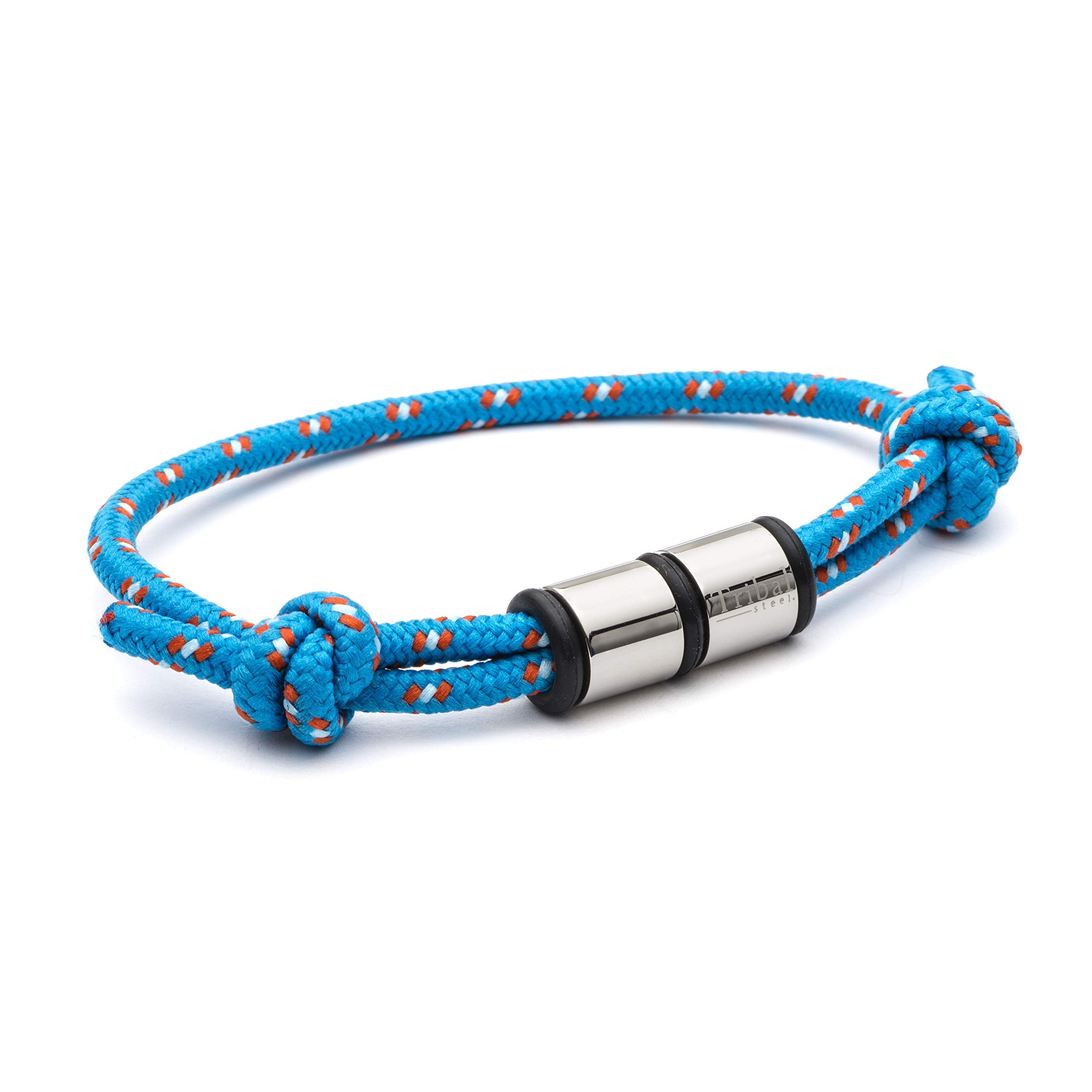 Blue Adjustable Childs Bracelet 5-12 years Multi-fit Blue drawstring Bracelet with Stainless Steel Beads. For Kids by Tribal Steel