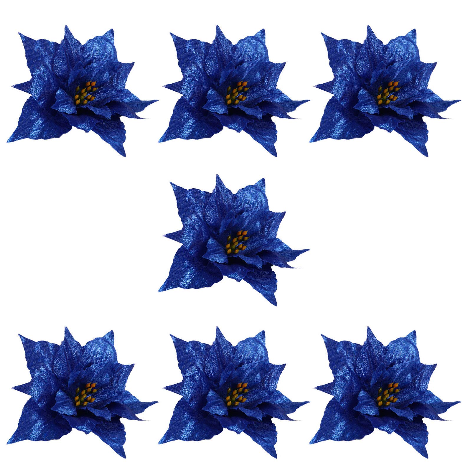 Artibetter 7pcs Glitter Poinsettia Christmas Tree Ornament Artificial Poinsettia Flower for DIY Crafts Wreath Making Christmas Tree Decoration (Blue)