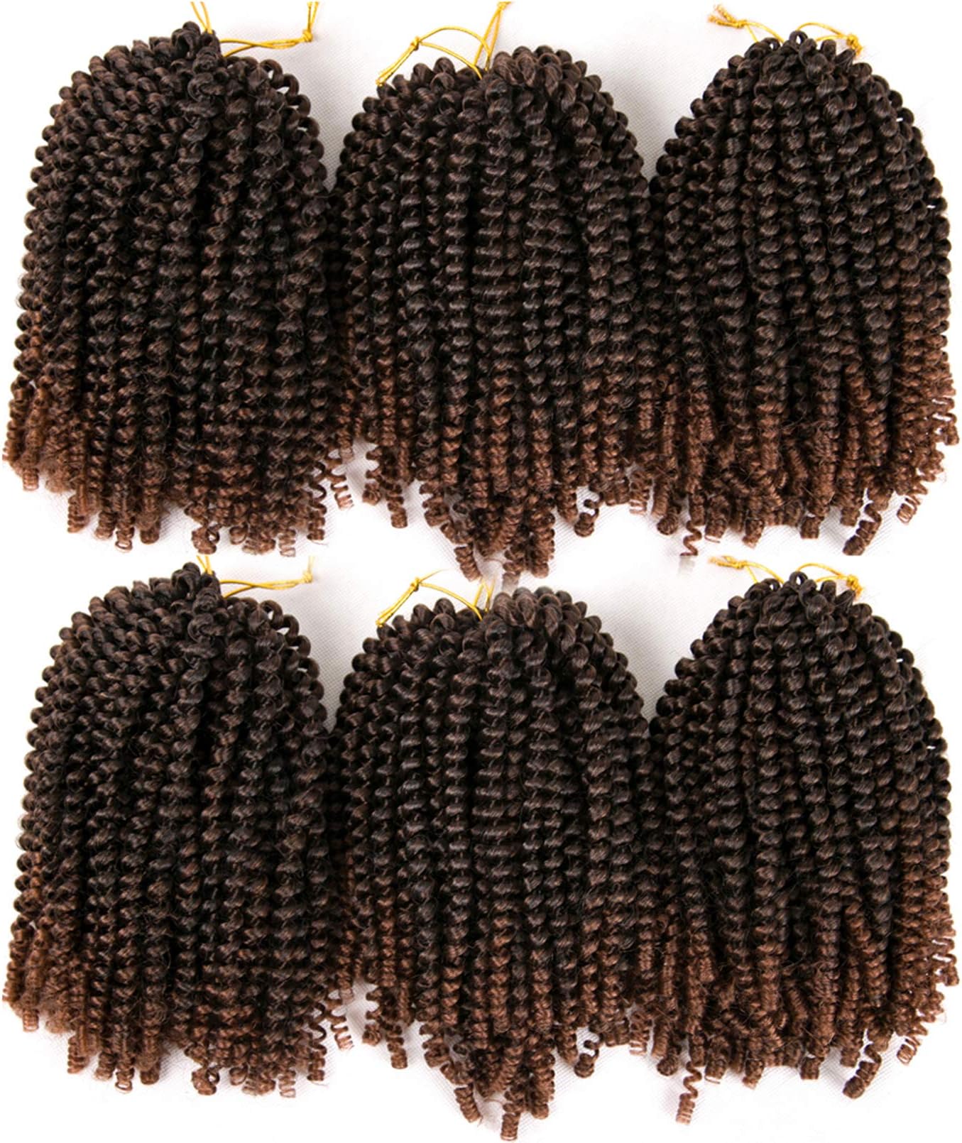 Spring Twist Hair Crochet Braids 8" Brown Synthetic Braiding Hair Extensions Low Temperature Fiber 55g/Pcs (8 inch, T1B/30)