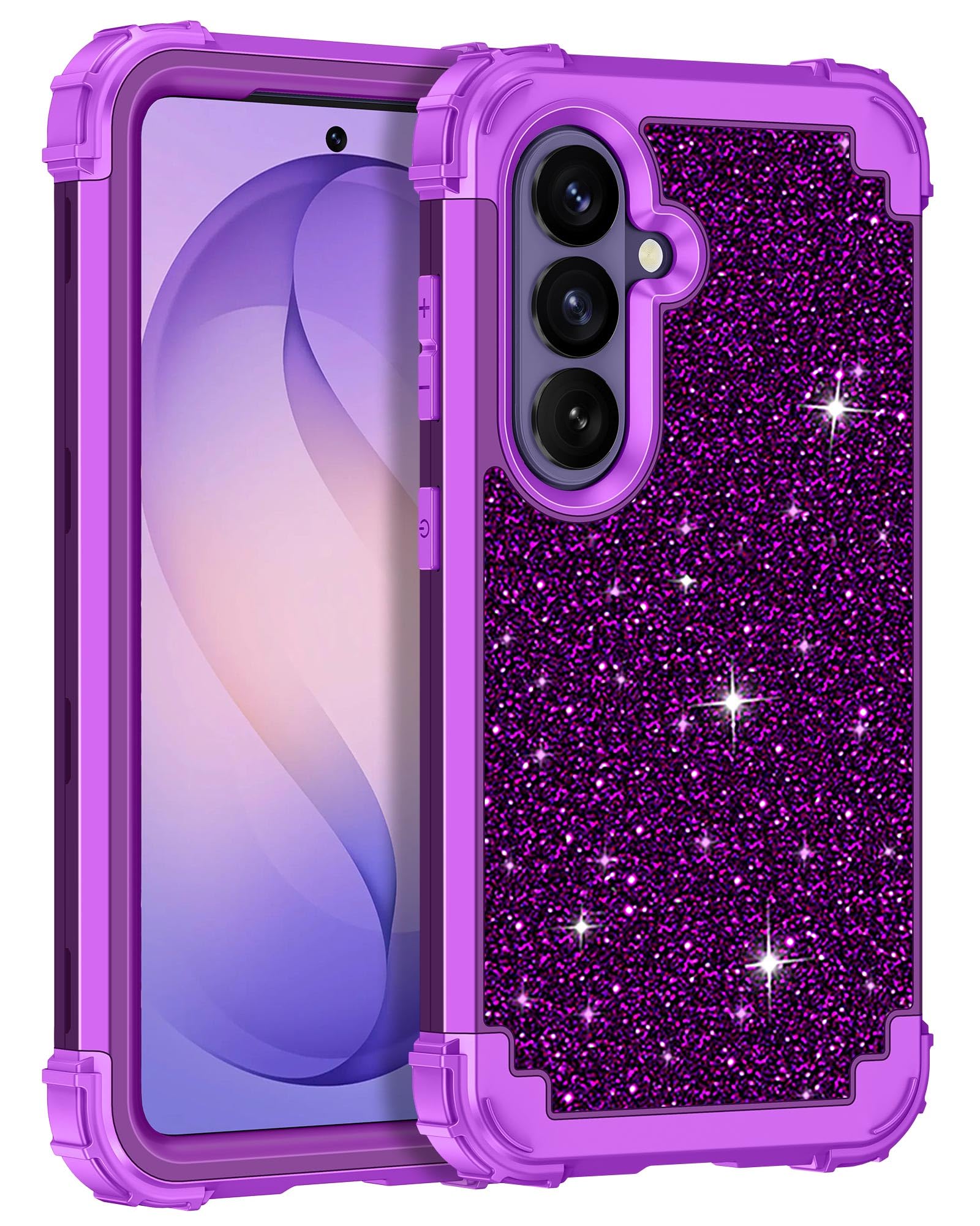 LONTECT for Galaxy S26 Plus 5G Case Shockproof Three-Layer Heavy Duty Hybrid Sturdy High Impact Protective Cover Girls Women Glitter Case for Samsung Galaxy S26 Plus 5G 2026,Dark Purple