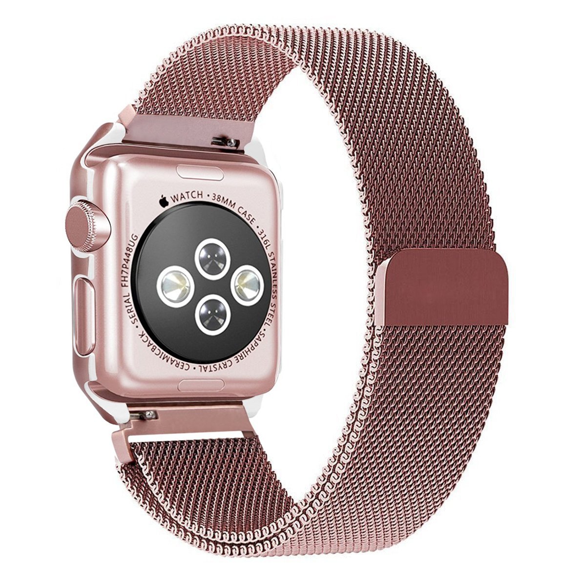 Apple Watch Band, iBazal 38mm Protective Case, Upgraded Milanese Stainless Steel Magnetic Closure Clasp Replacement iWatch Band for All 38mm Apple Watch Series 2&Series 1&Sport&Edition-Rose Gold 38mm
