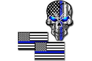 NIUBIPRO 3 Pack Car Decals Stickers Reflective US Flag with Thin Blue Line and Skull, Honoring Police Law Enforcement Vinyl Stickers Van Trucks Women Men Motorcycle Laptop Decals Skateboard Bike Bumper Window
