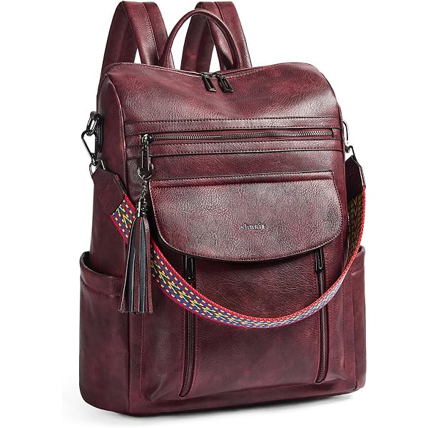 Burgundy Vegan Leather Backpack Purse with Wallet & Guitar Strap - Large, Conver Amazon.com: VASCHY Backpack Purse for Women, Large Vegan  main image 4
