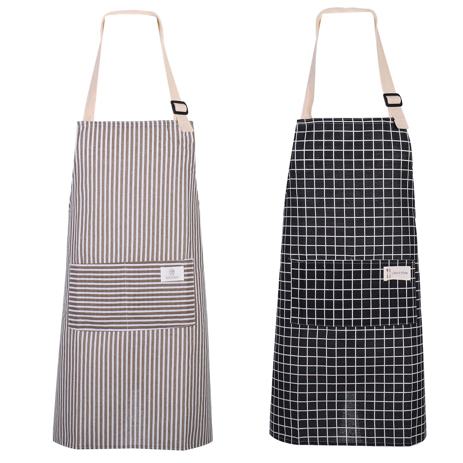 Herqw61 2 Pack Adjustable Apron Cooking Apron Kitchen for Men Women Apron Cotton with Pocket Waterproof Kitchen Apron for Baking, Garden, Restaurant, Grill