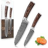 Wakoli EDIB 2-Piece Damascus Kitchen Knife Set – Santoku & Small Santoku with VG10 Core made of 67-Layer Damascus Steel Blades – Professional Chef Knives with Ergonomic Pakkawood Handles in Gift Box