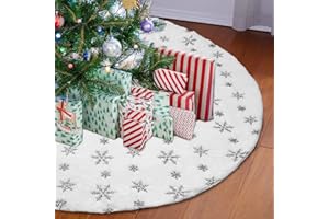 FIKOWO Christmas Tree Skirt 48 Inches with Silvery Snowflake Tree Skirt Plush Faux Fur Home Decor (Silvery and White, 48 inches/4 Feet)
