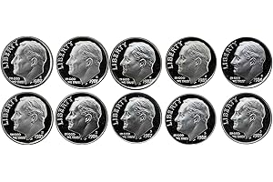 HOFSM.COM HALL OF FAME SPORTS MEMORABILIA 1980 S 1981 1982 1983 1984 1985 1986 1987 1988 1989 Roosevelt Dimes - 10 Coins - Complete Decade - All S Mint Mark - Collection US Mint Gem Proof -