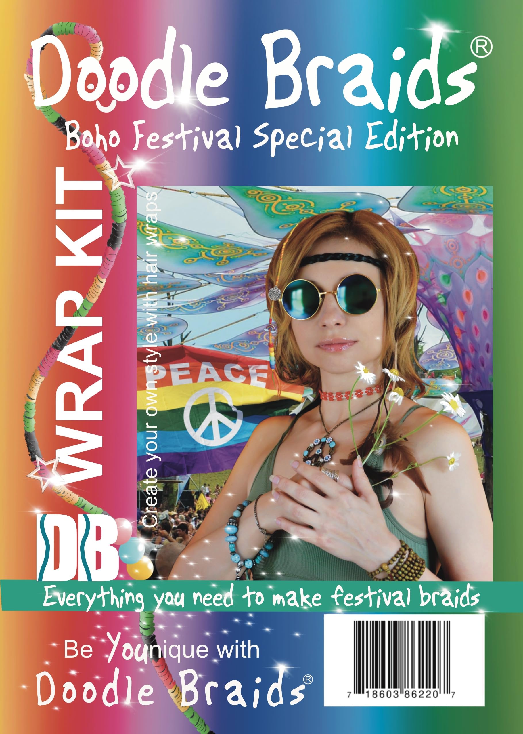 Doodle Braids Boho Festival Hair Wrapping kit, Hair Accessories and Styling, Hair Studio Set, Styling Gift, Pride, Festival and Party Hair. Hair Wrapping Made Easy DIY kit. 20 Hair Wraps Set