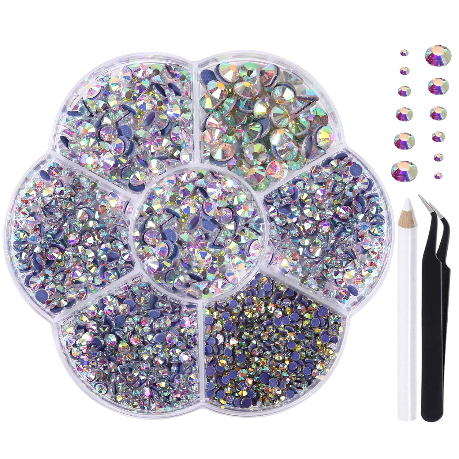 Liliume 5000pcs Hotfix Rhinestones 10 Colors 6 Sizes for Clothes Shoes and DIY Crafts（SS6-SS30,Crystal AB