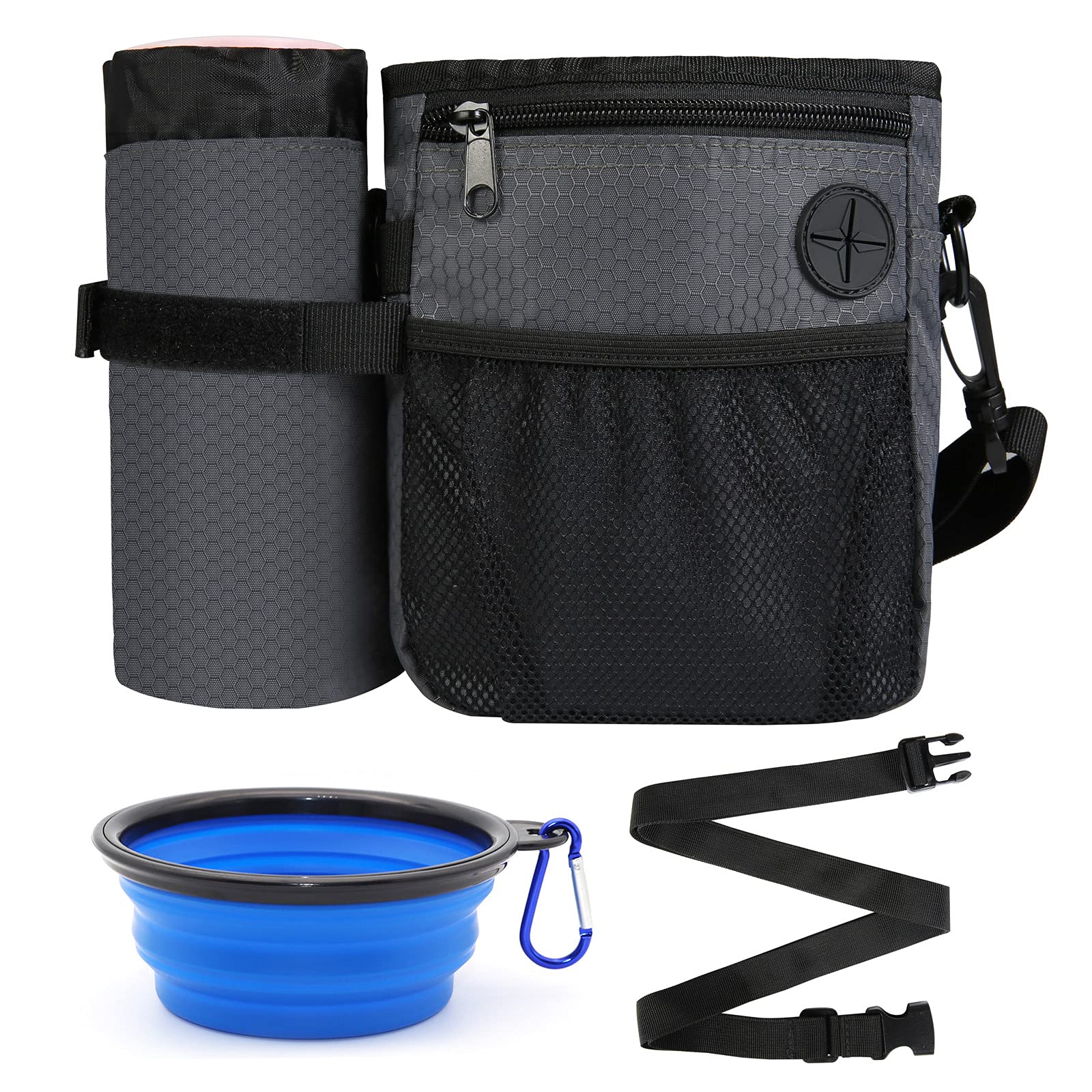 SLSON Dog Treat Pouch Bag with Collapsible Dog Bowl, Dog Walking Bag with Water Bottle Bag, Puppy Training Bag with Adjustable Belt and Shoulder Strap for Walking, Traveling