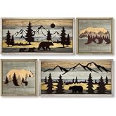 Wesiti 4 Pcs Bear Wall Art Decor 3D Rustic Cabin Wall Decor | Bear Pictures Wall Decor Woodland Nursery Decor Forest Mountain Woodland Decor Animal Wildlife Art for Home