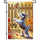 BlissYard Thanksgiving Fall Garden Flag 12x18 Inch Welcome Schnauzer Outdoor Flag Double Sided Autumn Yard Banner with Puppy and Butterfly for Porch Lawn Patio Seasonal Decor