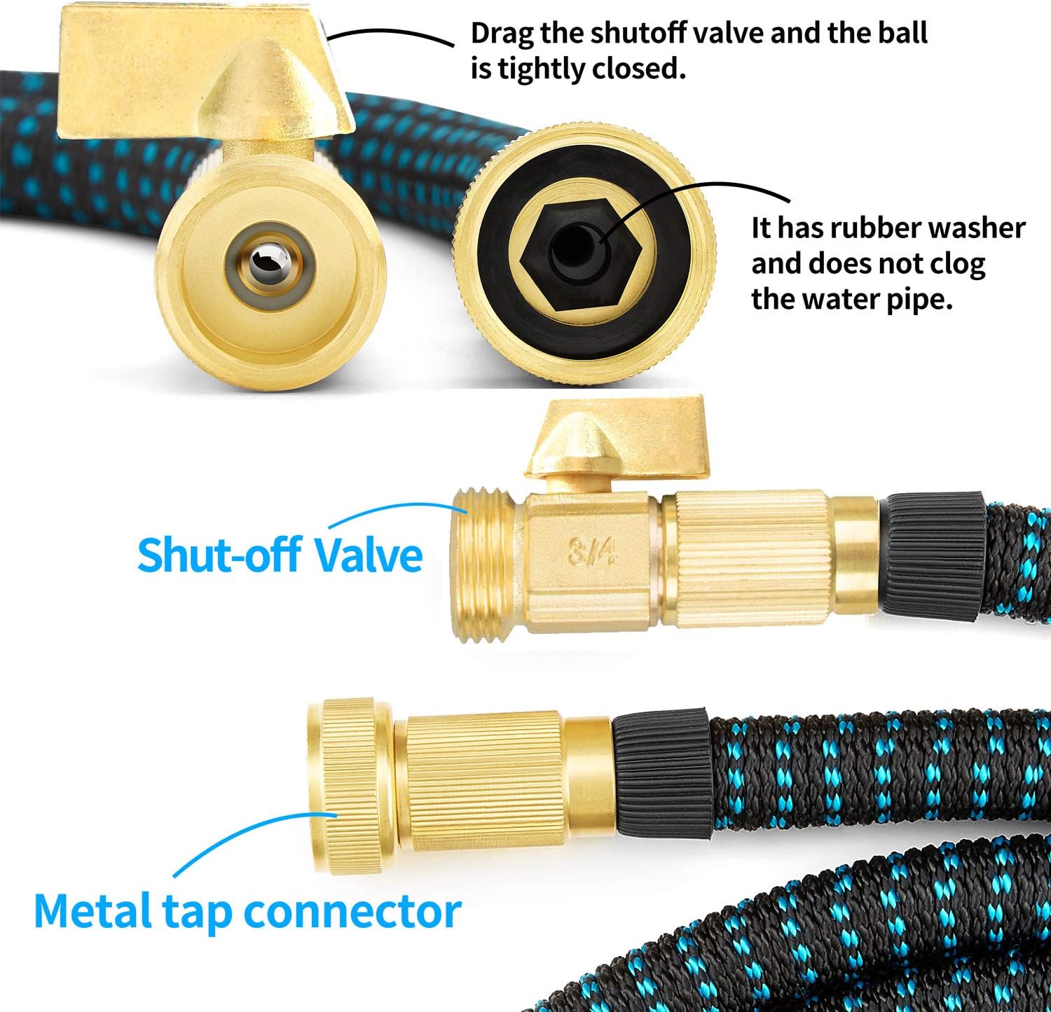 FIENVO 75 ft Upgraded Expandable Durable No-Kink Flexible Garden Water Hose Set with Extra Strength Fabric Triple Layer Latex Core, 3/4" Solid Brass Connectors 9 Function Spray Hose Nozzle : Garden & Outdoor