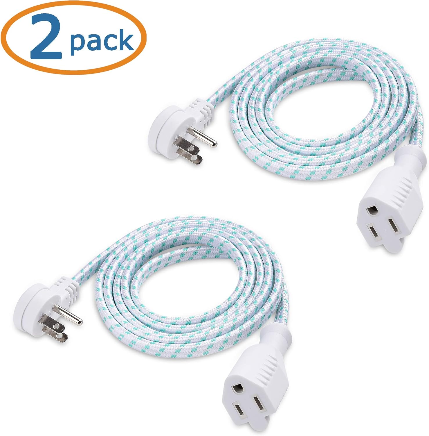 Low Profile Power Extension Cord Cable Matters 2 Pack Premium Braided