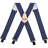 KUNN Mens Suspenders X-Back 2 Inch Wide Elastic Suspender Heavy Duty Clips Work Suspenders
