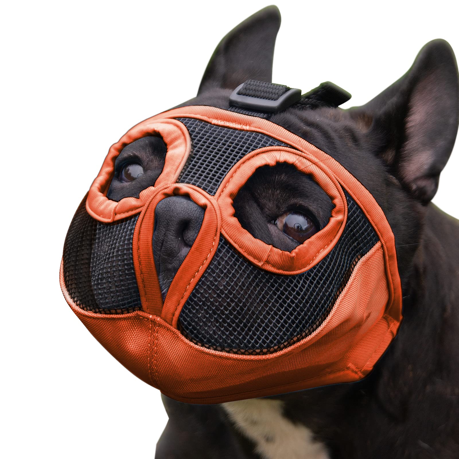 Short Snout Dog Muzzle Adjustable Bulldog Muzzle Breathable Mesh Biting Chewing Barking Training Dog mask For Small Medium Large Dogs,Orange L