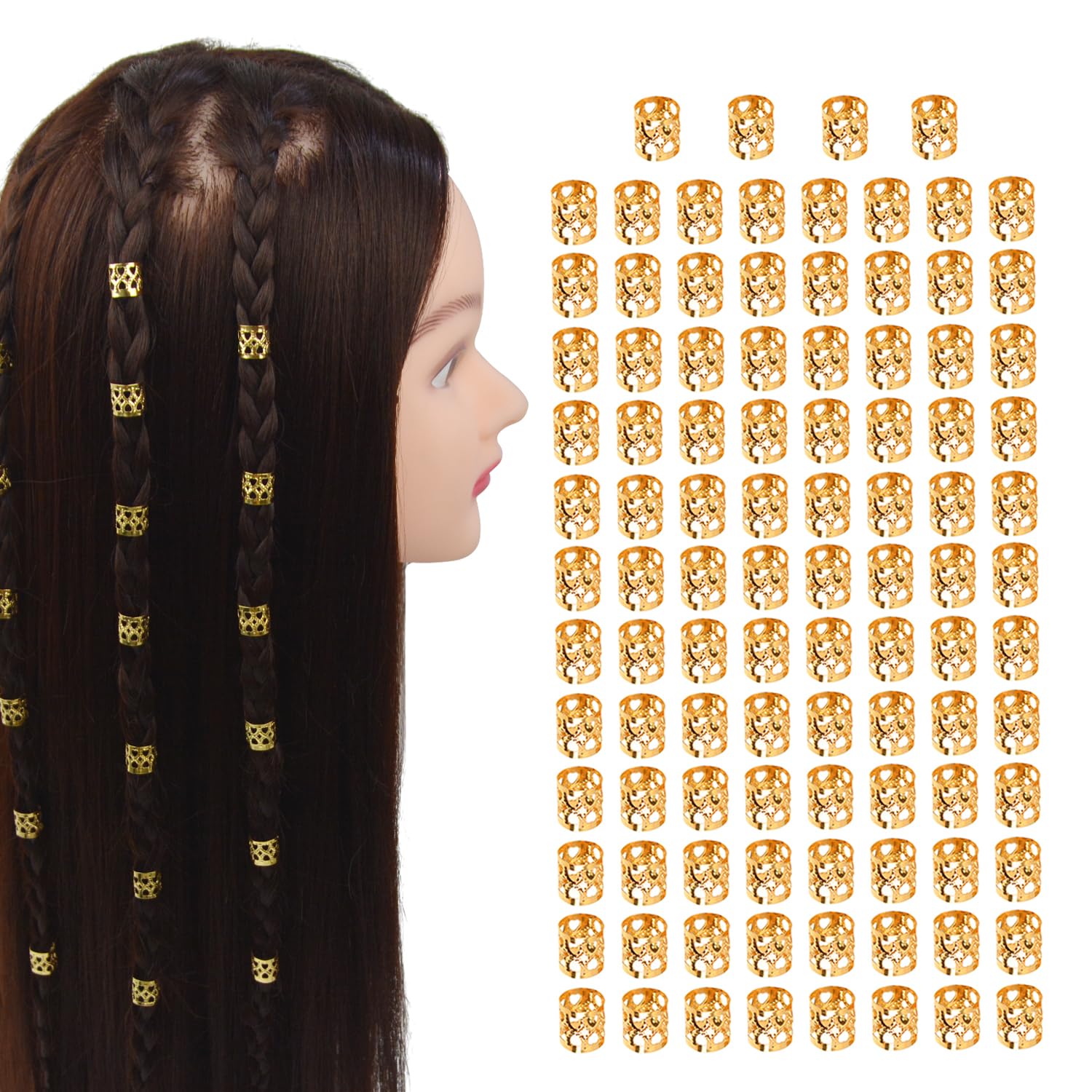 100 Pcs Dreadlocks Beads Hair Braid Rings Metal Cuffs Aluminum Dread Locks for Women Hair Clips Accessories (Gold)