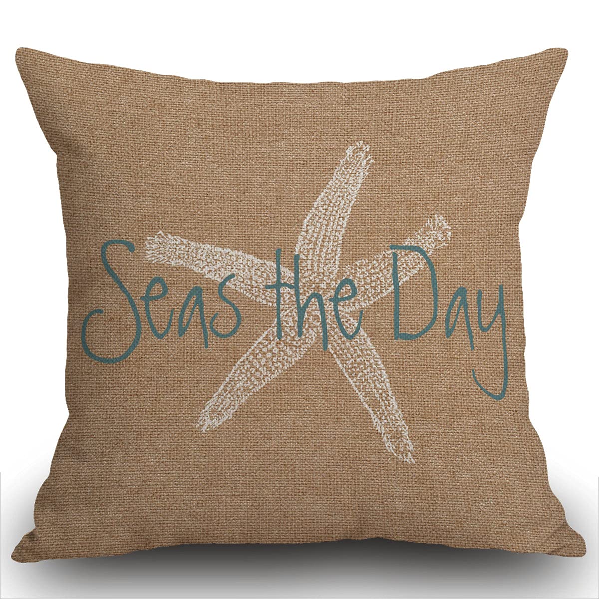 Smooffly Cushion Cover Seas The Day Vintage Beach Starfish On Canvas Look Throw Pillow Case Home Decorative for Men/Women Living Room Bedroom Sofa Chair 18X18 Inch Pillowcase 45X45cm