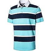 Men's Polo Shirts Long Sleeve Striped Dry Fit Casual Collared Pique Golf Polo Shirts for Mens