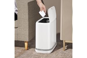 MOPALL Bathroom Trash Can, Vacuum Adsorption 3 Gallon Slim Garbage Can with Press-Top Lid, Waterproof Narrow Trash Bin White Plastic Small Waste Basket for Bathroom, Office, Bedroom, Living Room