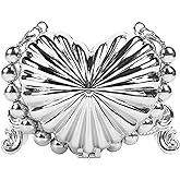 QZUnique Mini Heart Evening Bag, Metal Purse Crossbody Handbag for Girl Kids, Women Shoulder Bag for Wedding Prom Party