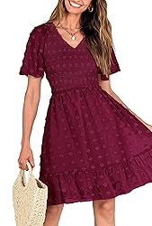 BTFBM Womens V Neck Casual Vacation Dress Short
