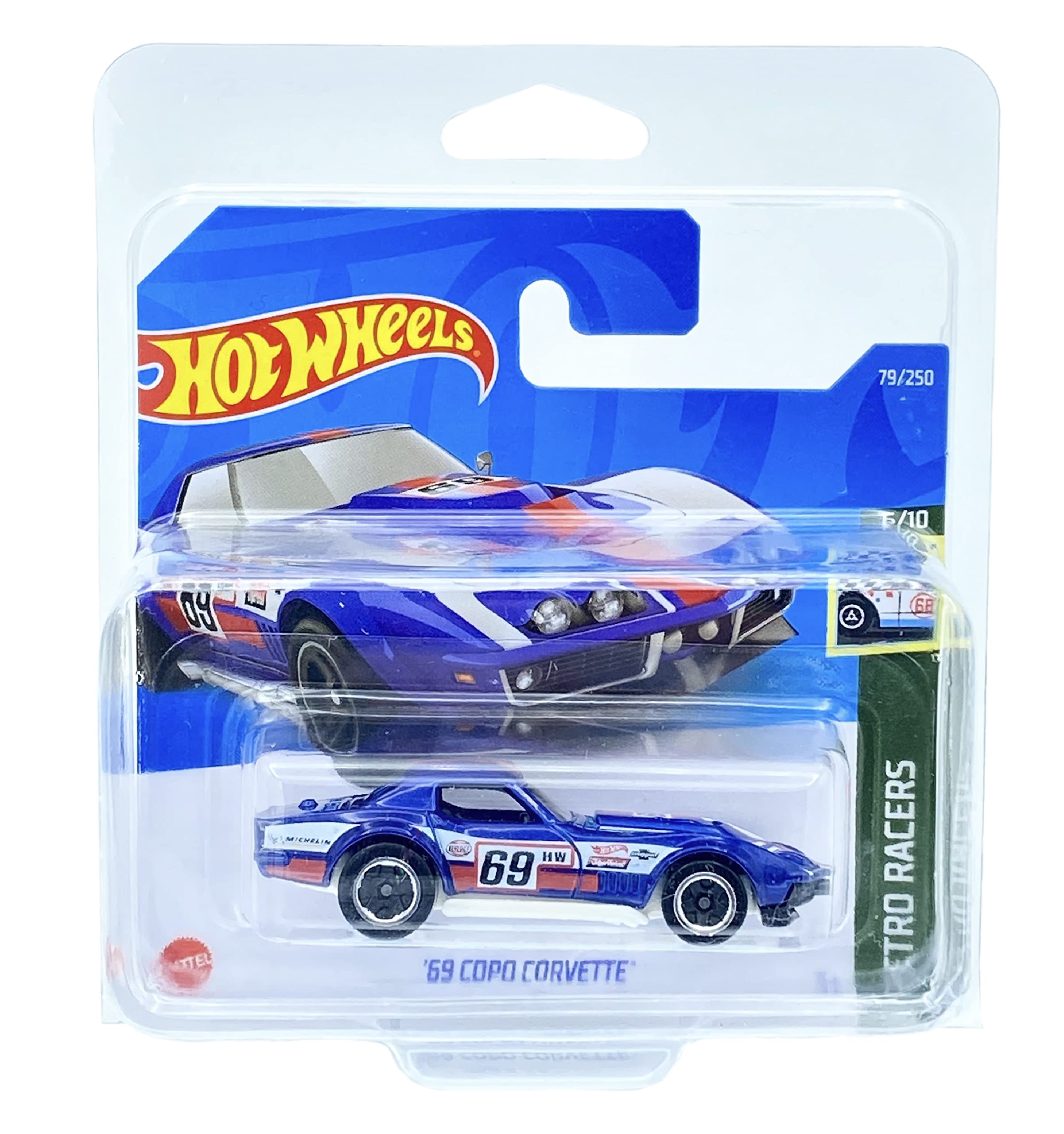 KLAS Hot Wheels '69 COPO Corvette (Blue) 6/10 Retro Racers 2022-79/250 (Short Card) *** COMES IN A CAR KEEPER PROTECTIVE COLLECTORS CASE *** HCV10