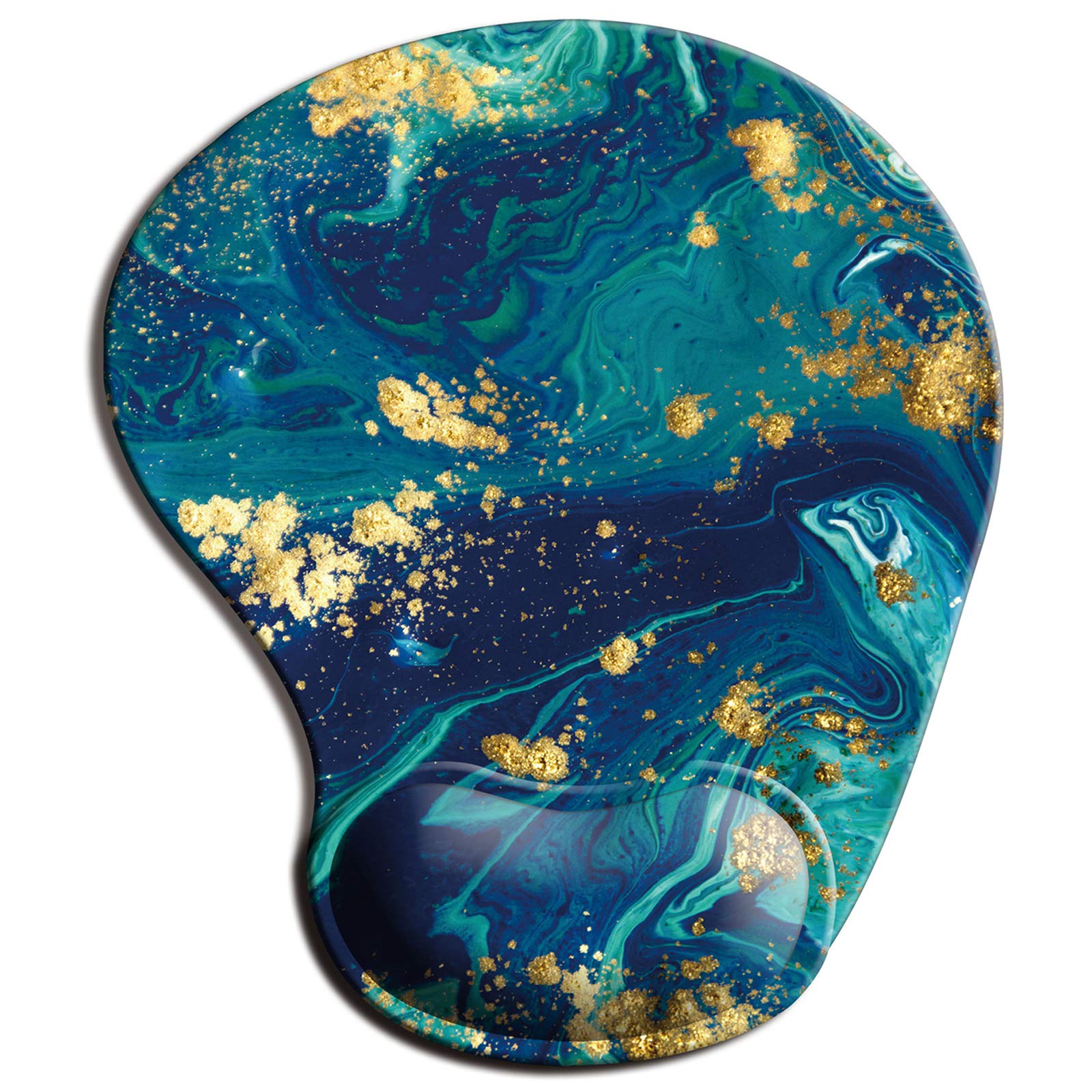 ITNRSIIET Mouse Pad, Ergonomic Mouse Pad with Gel Wrist Rest Support, Gaming Mousepad with Lycra Cloth, Non-Slip PU Base for Gaming Computer, Laptop, Home, Office & Travel, Blue Green Marbling