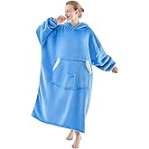 NORD ECO Wearable Blanket Hoodie, Birthday Christmas Gifts for Women Mom Girlfriend, Oversized Cozy and Giant Flannel Sherpa Hooded Sweatshirt Blanket with Hood Pockets & Sleeves, Extra-Long, Blue
