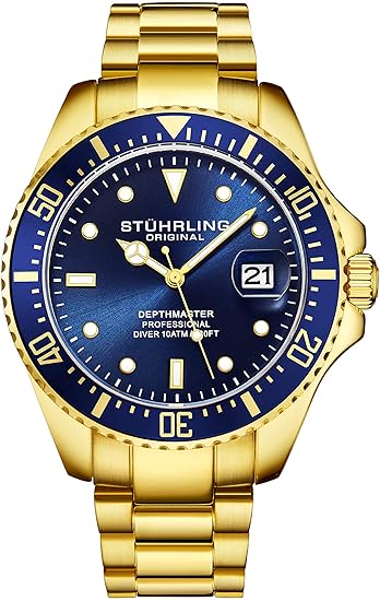 Stuhrling Original Herren Taucheruhr - Pro Sport Taucher mit verschraubter Krone und wasserdicht bis 330 Ft. - Analoges Ziffe