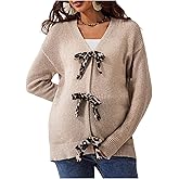 MakeMeChic Women's Fall Maternity Clothes Cheetah Print Long Sleeve V Neck Pregnancy Cardigan Sweater