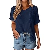 PRETTYGARDEN Women's 2026 Spring Short Sleeve Sweaters Lightweight V Neck Casual Going Out Summer Tops Beach Vacation Clothes