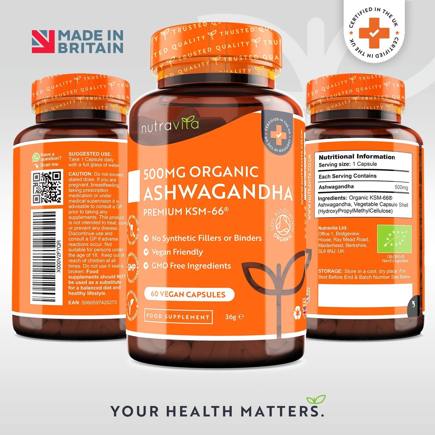 Nutravita Organic Ashwagandha KSM-66® 500mg, Premium Full-Spectrum Root Extract, Naturally Occurring Withanolides - Image 4