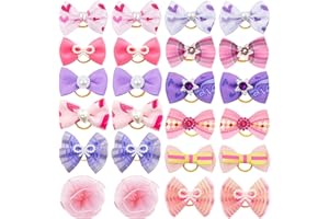 REDANHA 24PCS Dog Hair Bows Cute Small Bowknot with Rubber Bands for Puppy Handmade Hair Accessories with Rhinestone Pearls Bow Pet Grooming Products
