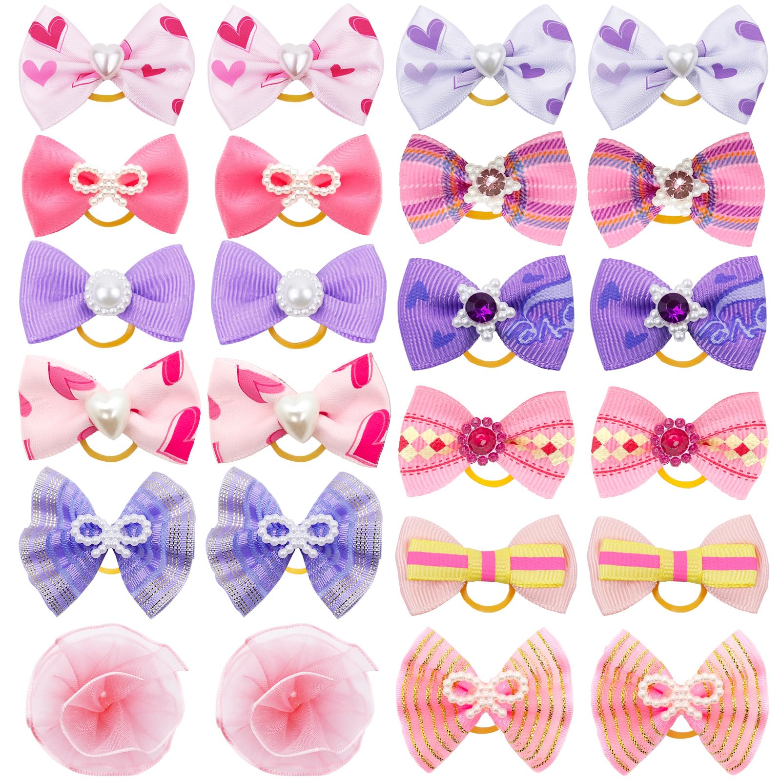 Photo 1 of REDANHA 24PCS Dog Hair Bows Cute Small Bowknot with Rubber Bands for Puppy Handmade Hair Accessories with Rhinestone Pearls Bow Pet Grooming Products