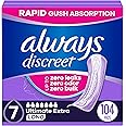 Always Discreet Adult Incontinence Pads for Women, Ultimate Extra Absorbency, Long Length, Postpartum Pads, 104 Count (4 Packs of 26)